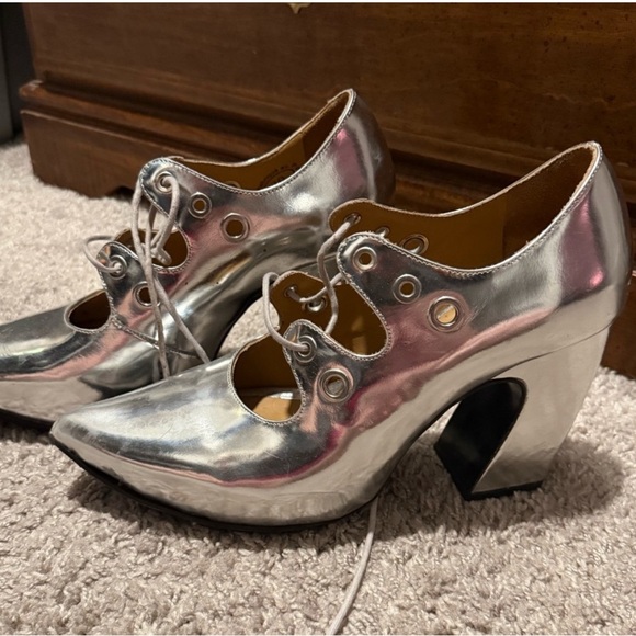 John Fluevog Shoes - John Fluevog Shiny Silver Heels 10